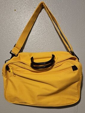 Yellow Canvas Shoulder Bag with Black Handles, By Yves Rocher